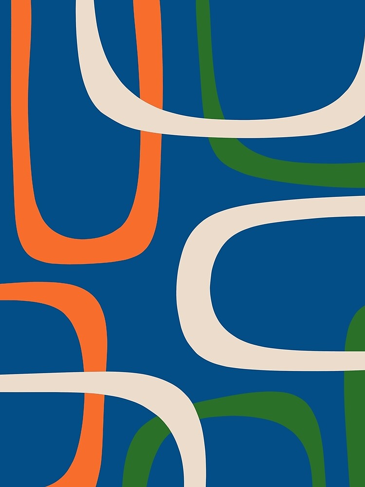 Mid Century Modern Fine Loops Retro Pattern in Blue Green Orange Mustard Beige by kierkegaard