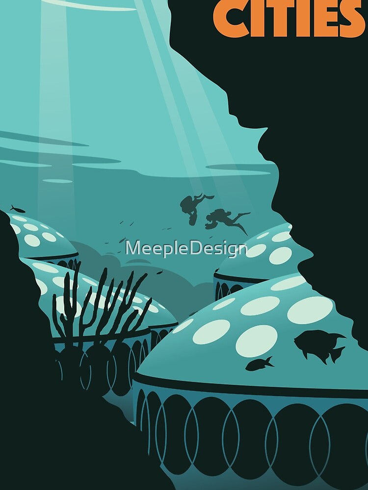 Underwater Cities Board Game- Minimalist Travel Poster Style - Gaming Art by MeepleDesign