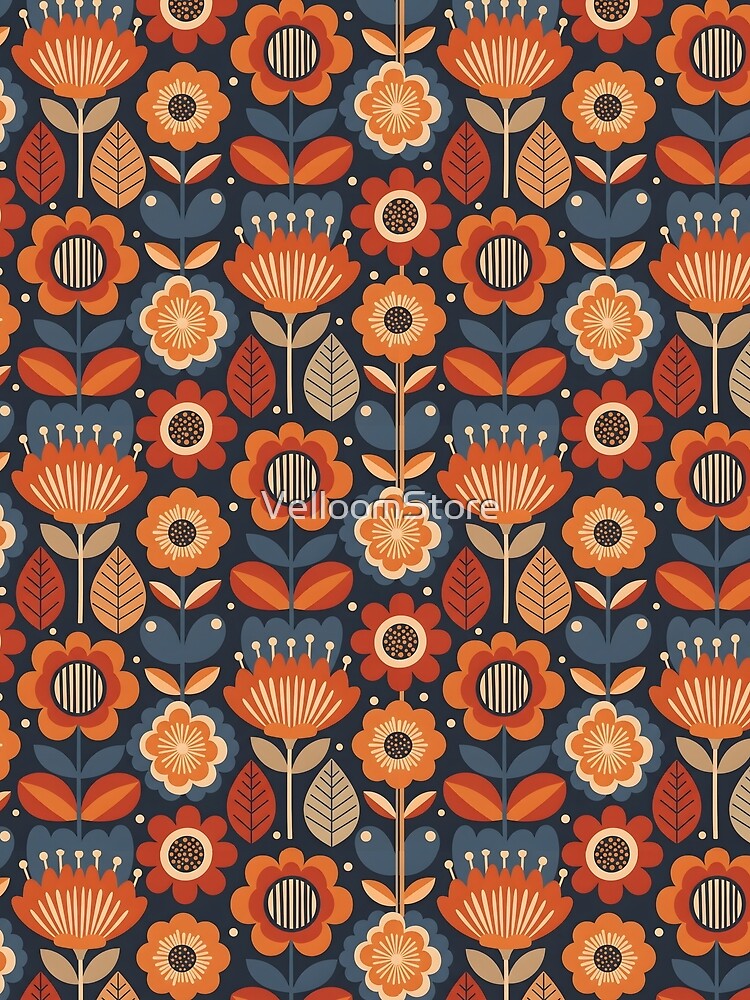 Vintage 70s Style Folk Floral: Bold Contrast Pattern by VelloomStore