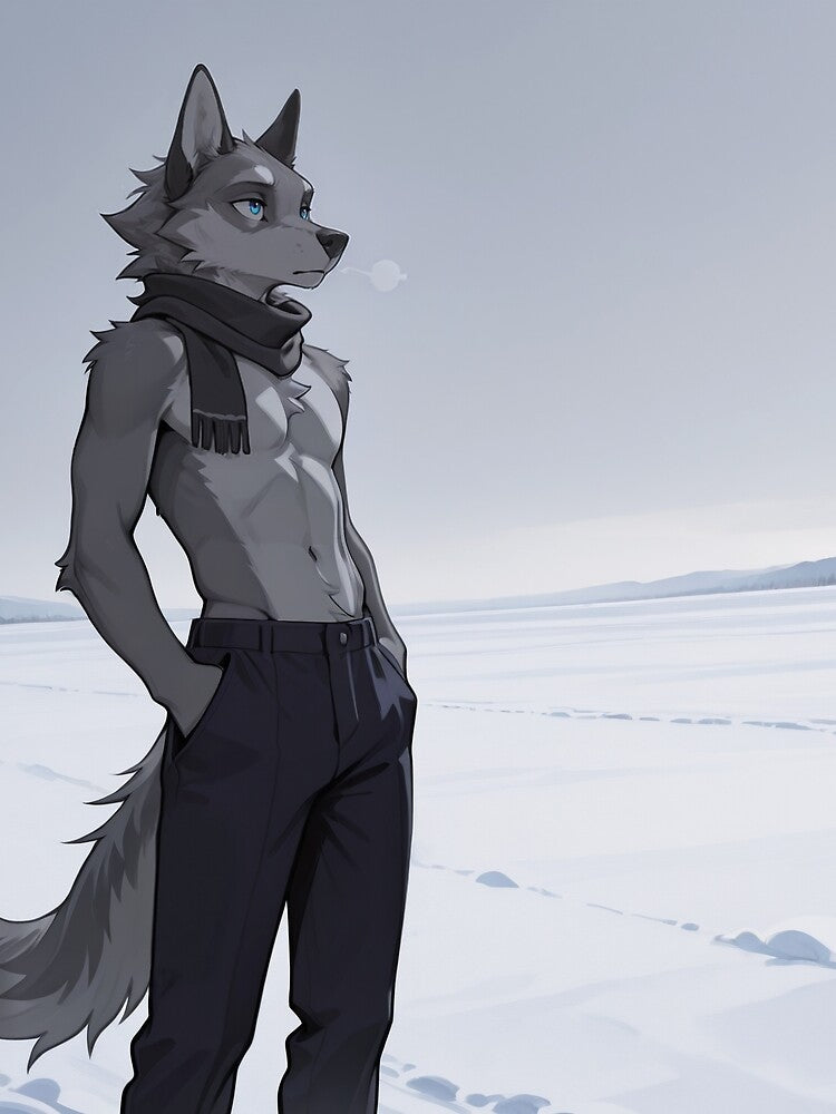 Anthro Wolf Snow Field | Furry Art Winter Minimalist Cool Aesthetic by LexYote
