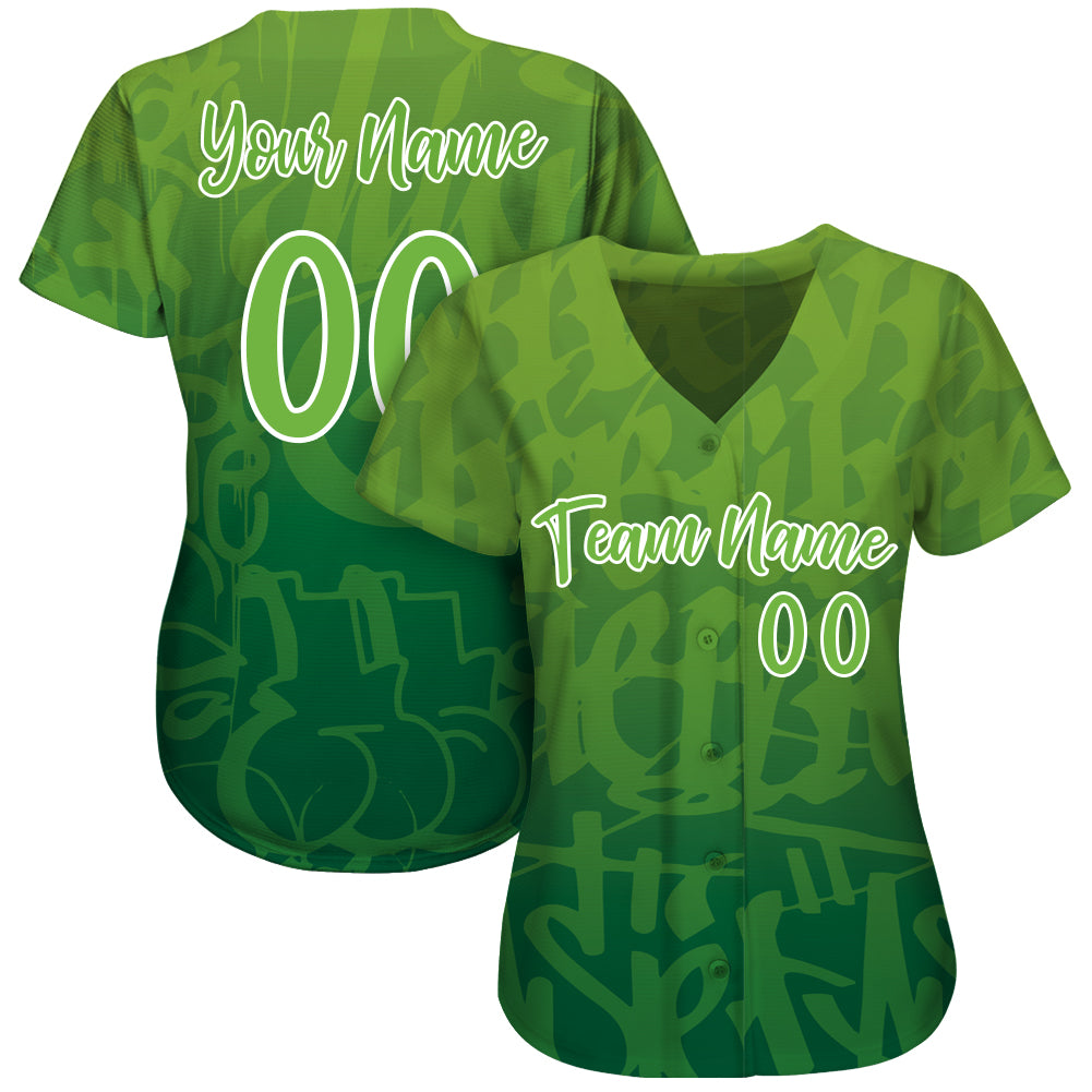 Custom Graffiti Pattern Green-White 3D Green Authentic Baseball Jersey