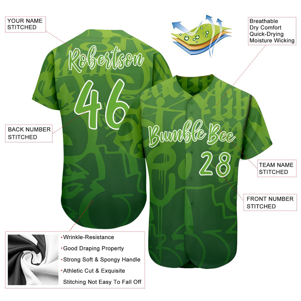 Custom Graffiti Pattern Green-White 3D Green Authentic Baseball Jersey