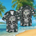 Green Bay Packers Sugarskull Short Sleeve Button Up Tropical Hawaiian Shirt