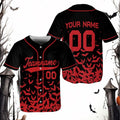 Custom Halloween Baseball Jersey with Personalized Name and Number, Spooky Flying Bats Print, Unique Costume Gift for Halloween Party