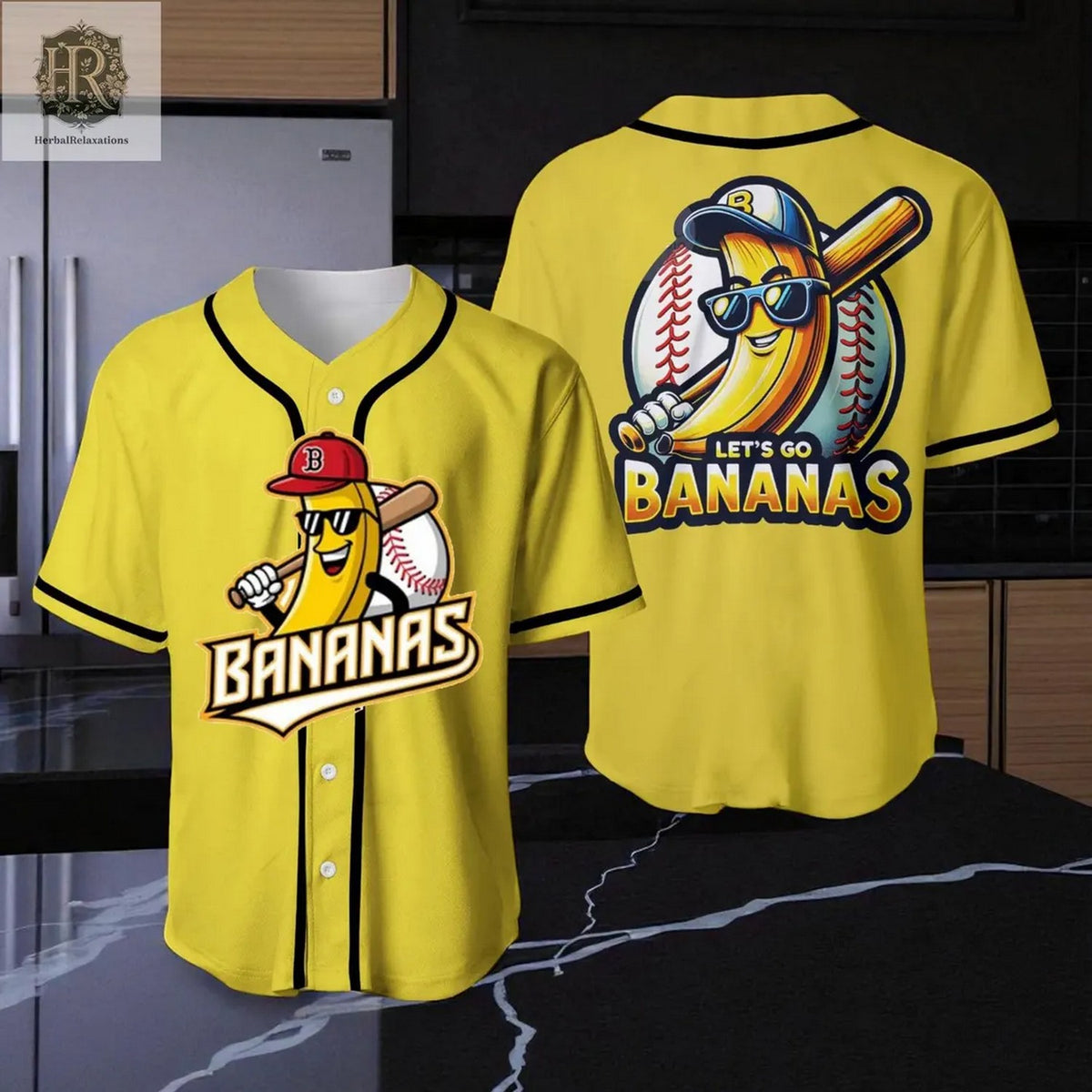Let’s Go Banana Wearing Sunglasses Yellow Baseball Jersey