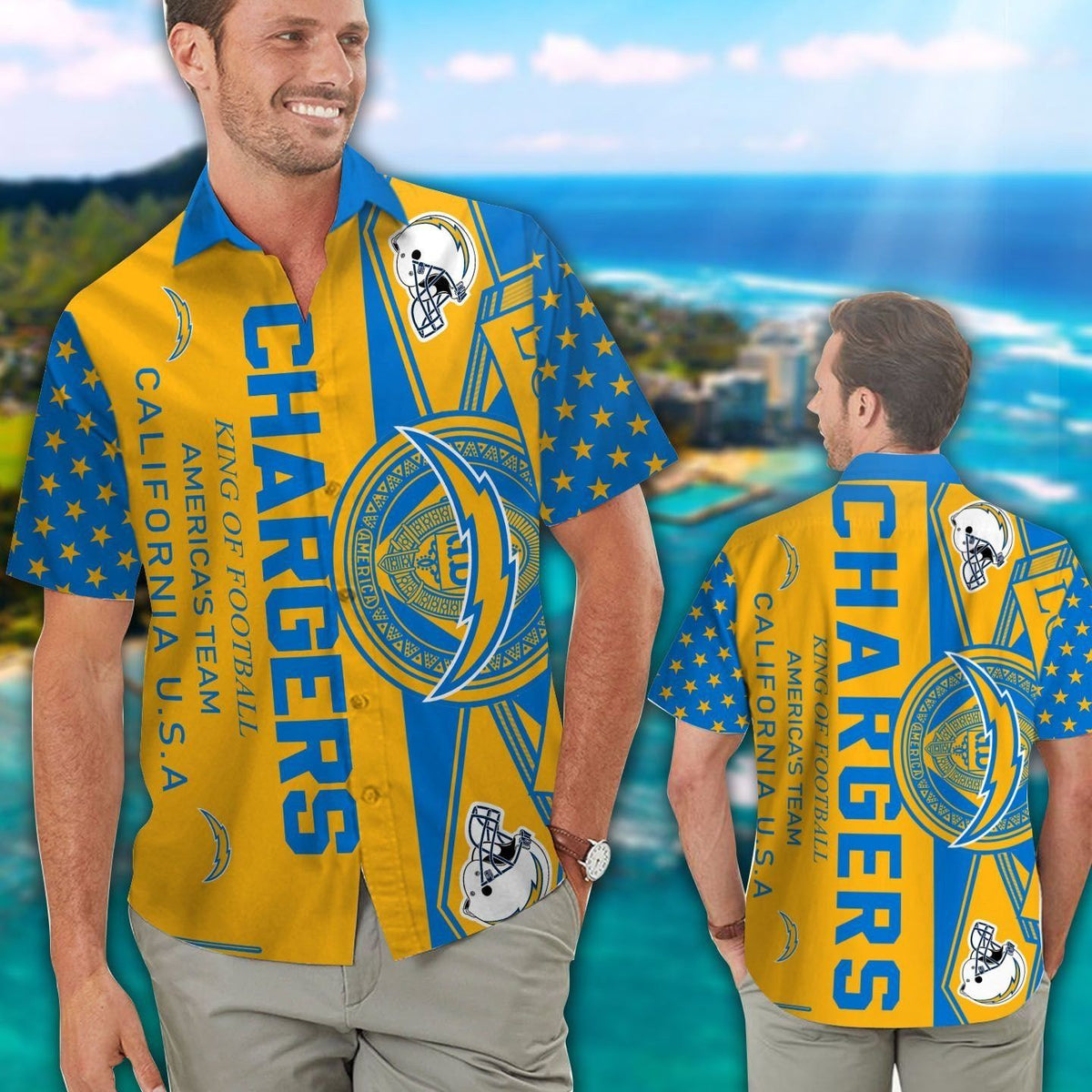 Los Angeles Chargers Short Sleeve Button Up Tropical Hawaiian Shirt VER021