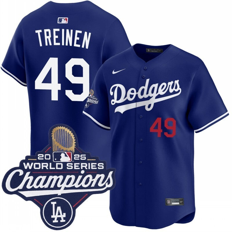 los angeles dodgers #49 blake treinen alternate royal limited 2025 world series champions jersey