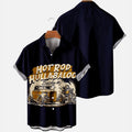 Men's Vintage Car Print Casual Short Sleeve Shirt, Trendy Hawaiian Shirt Vintage, Trendy Hawaiian Shirt For Men, Women