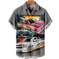 Men's Vintage Cars Print Casual Short Sleeve Trendy Hawaiian Shirts For Men, Women