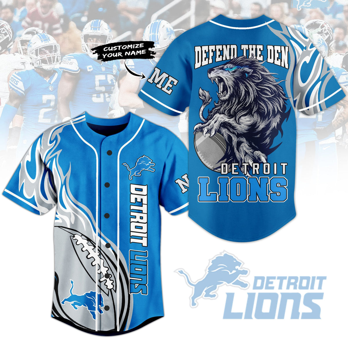 Personalized Blue Shirt Detroit Lions Sport Baseball Jersey