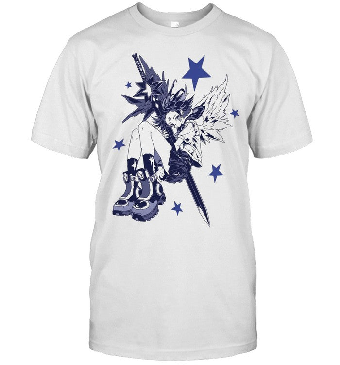 Angel Character with Star Sword and Wings Y2K Anime Shirt