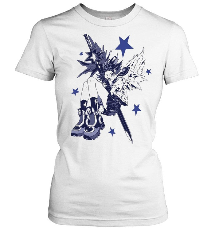 Angel Character with Star Sword and Wings Y2K Anime Shirt