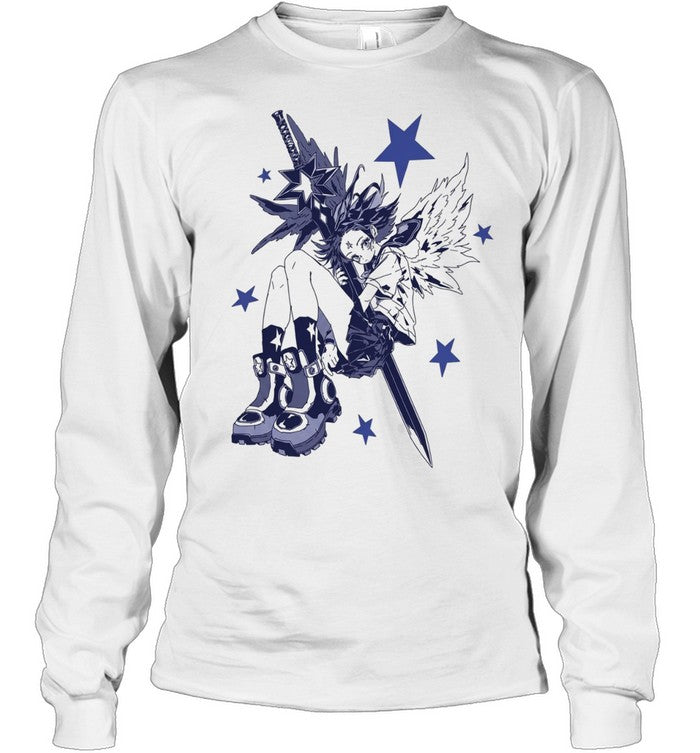 Angel Character with Star Sword and Wings Y2K Anime Shirt