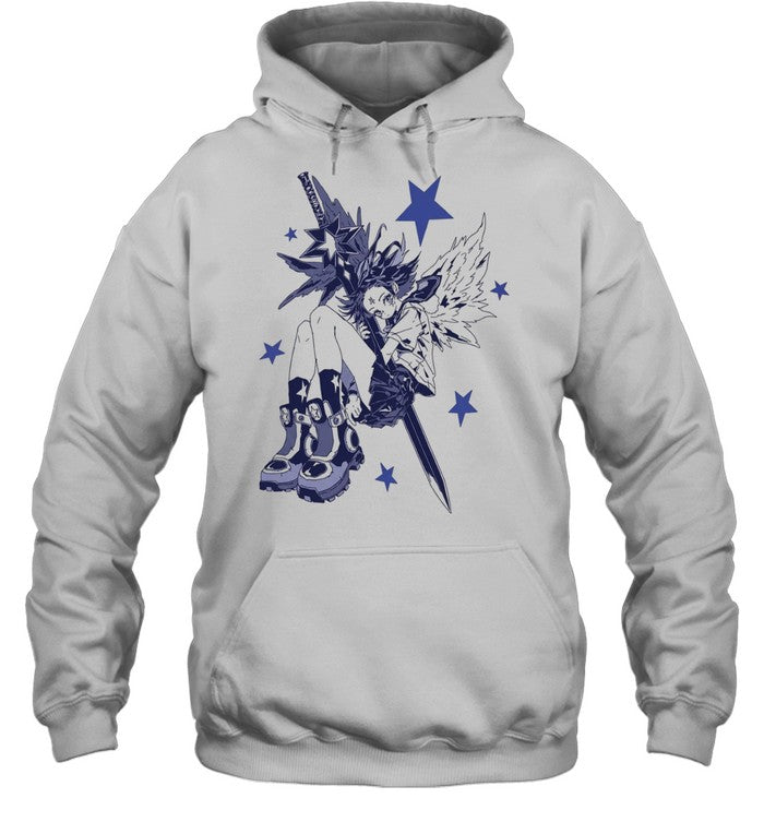 Angel Character with Star Sword and Wings Y2K Anime Shirt