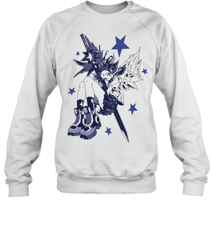 Angel Character with Star Sword and Wings Y2K Anime Shirt