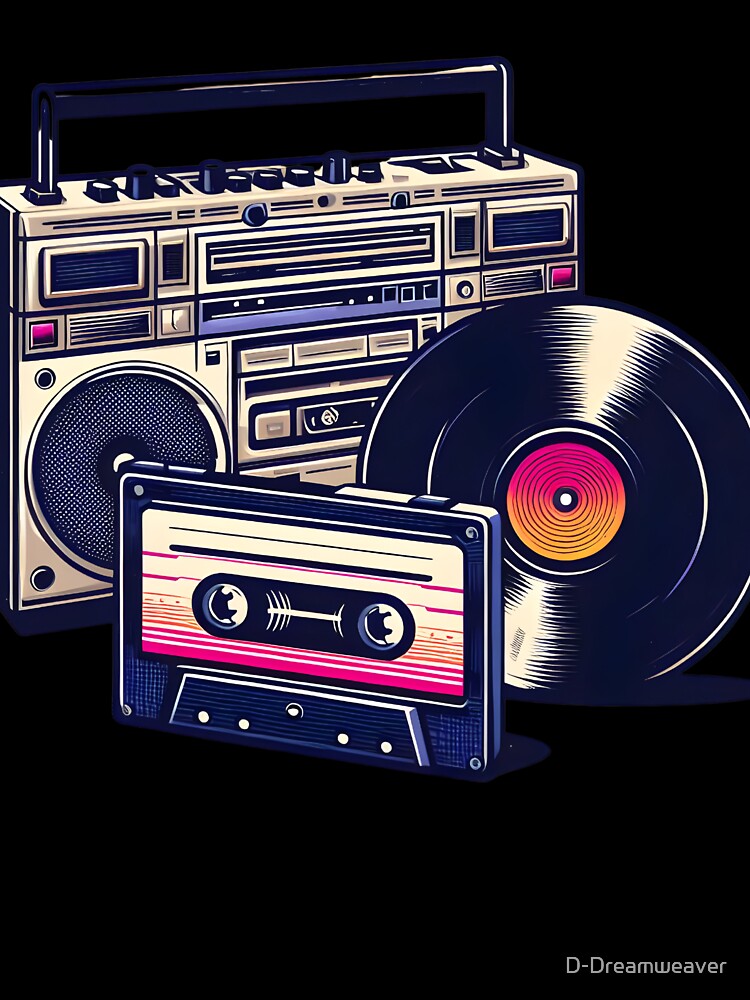 90's Retro Boombox Cassette & Vinyl Record by D-Dreamweaver