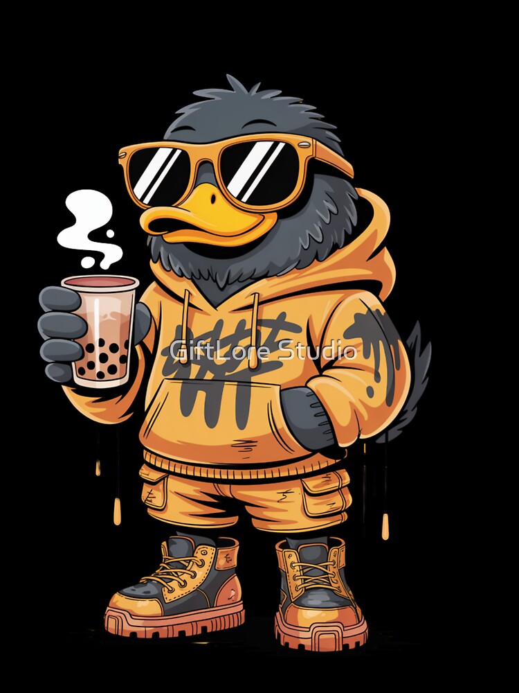 Cool Duck Drinking Boba T-Shirt | Streetwear Drip Duck Cartoon | Bubble Tea Lover Graphic Hoodie Design by GiftLore Studio