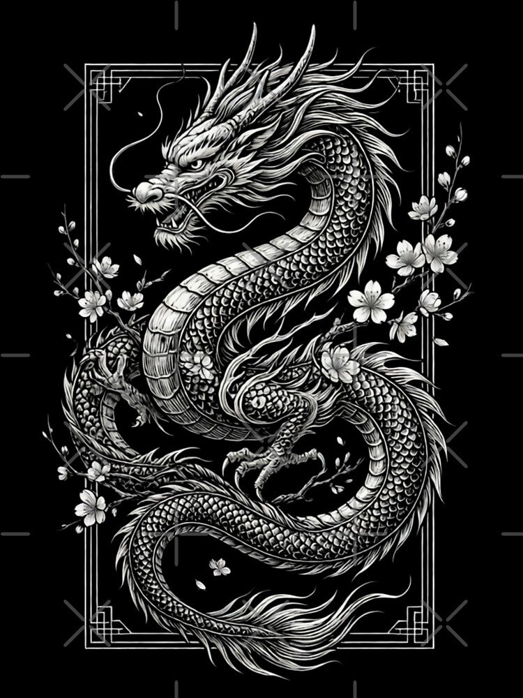 Japanese Dragon with Cherry Blossom Premium Tri-Blend by sinkedink