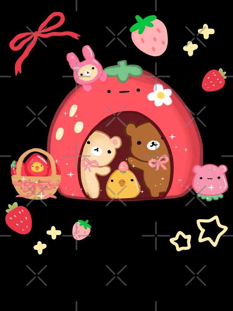 Kawaii Strawberry House and Bears by starbunnykawaii