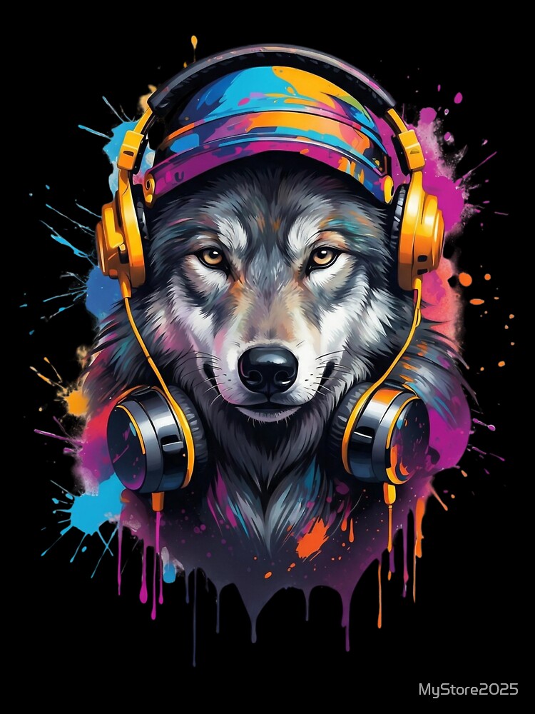 olf Headphones Streetwear Design – Cool Music Wolf Urban Art | Aesthetic Animal Illustration by MyStore2025