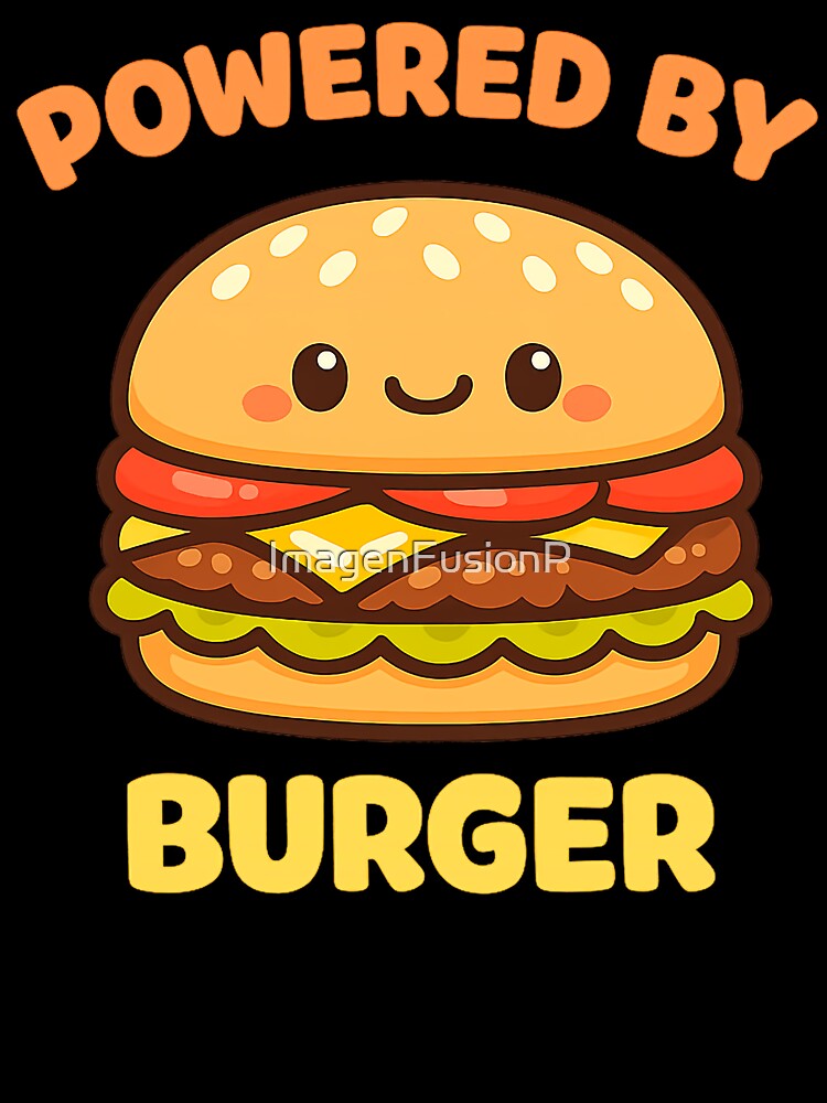 Powered By Burger Cute Kawaii Food Lover Design by ImagenFusionP