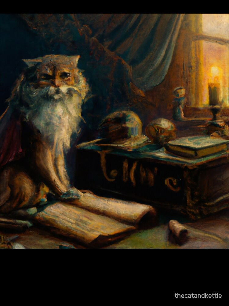 Isaac the Cat, pouring over books (Baroque) by thecatandkettle