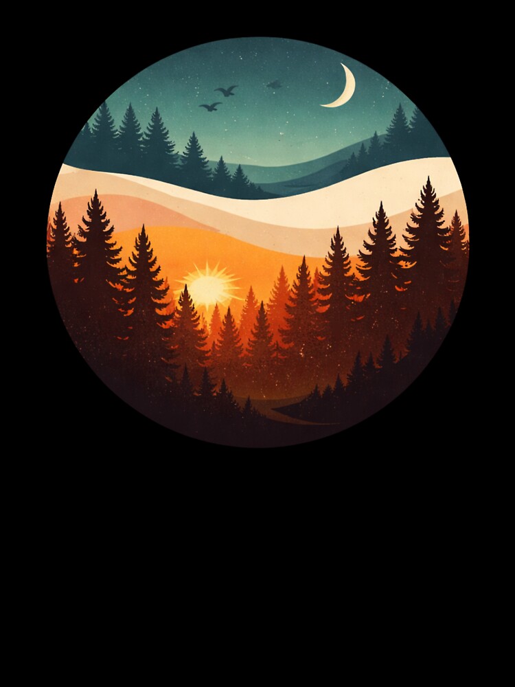 vintage sunset forest moon art by stikrusak