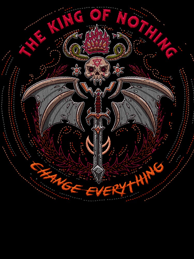king of nothing (change everything) - skull, snakes, bat wings, sword and sorcery embroidery iron patch textured graphic artwork by hayrpictures