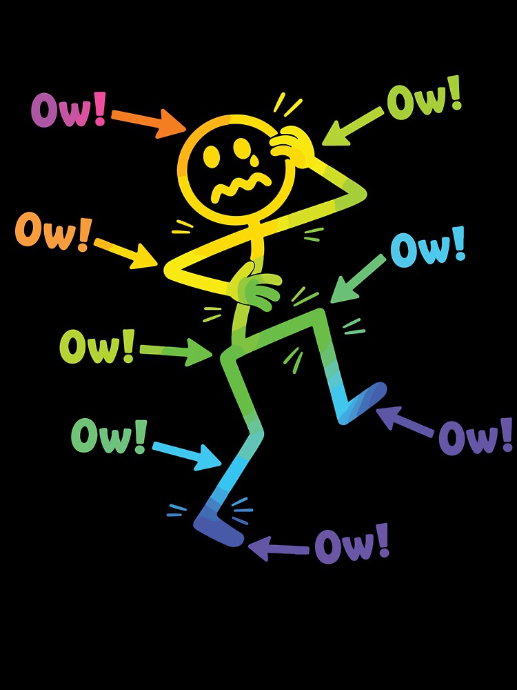 Ow Ow Ow Funny Chronic Pain Awareness Spoonie Humor Stick Figure by kiralynstration