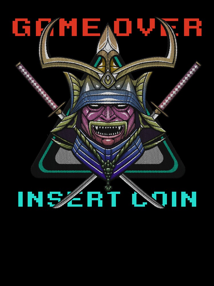 embroidery iron patch textured graphic artwork - game over insert coin (arcade cyberpunk samurai) by hayrpictures