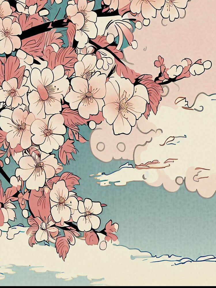 ukiyo-e style design of cherry blossoms and clouds by Izzypark13