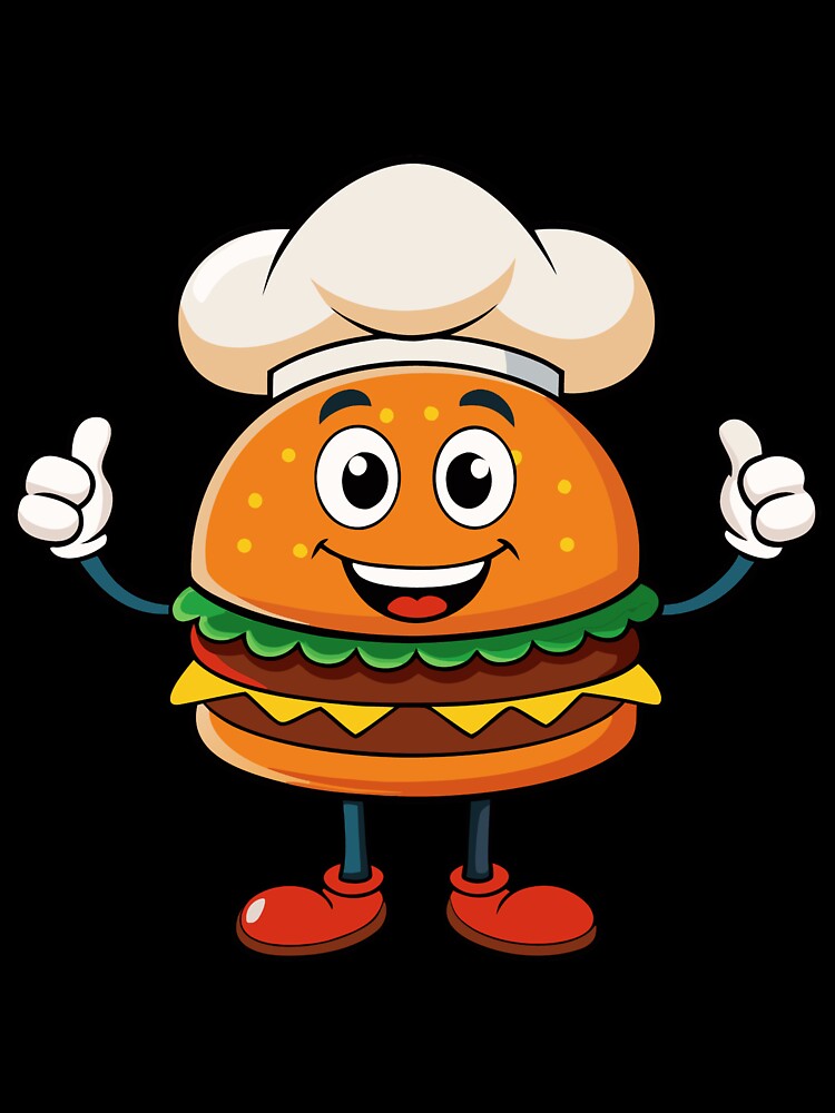 Funny Burger Chef Cartoon – Cute Fast Food Character Illustration by Graphizia