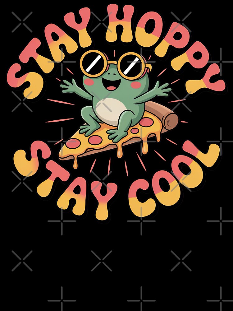 Kawaii Frog, Cute Kawaii Frog Riding On A Pizza Slice by graphic-genie