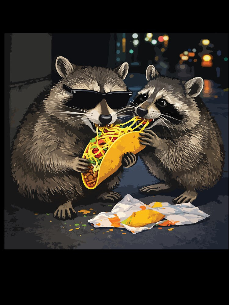 Funny Raccoon Eating Taco Cool Trash Panda Food Lover Meme Design by kiralynstration