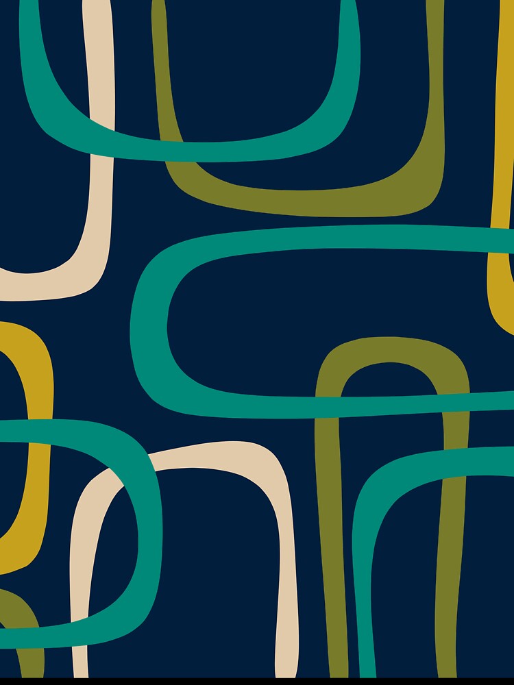 Midcentury Modern Fine Loops Retro Pattern in Mid Mod Navy Blue Turquoise Teal Olive Green Mustard by kierkegaard