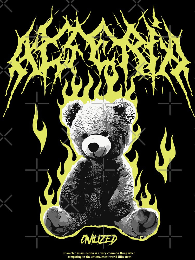 Teddy Bear on Fire Punk Streetwear by NF Designs Studio DTF