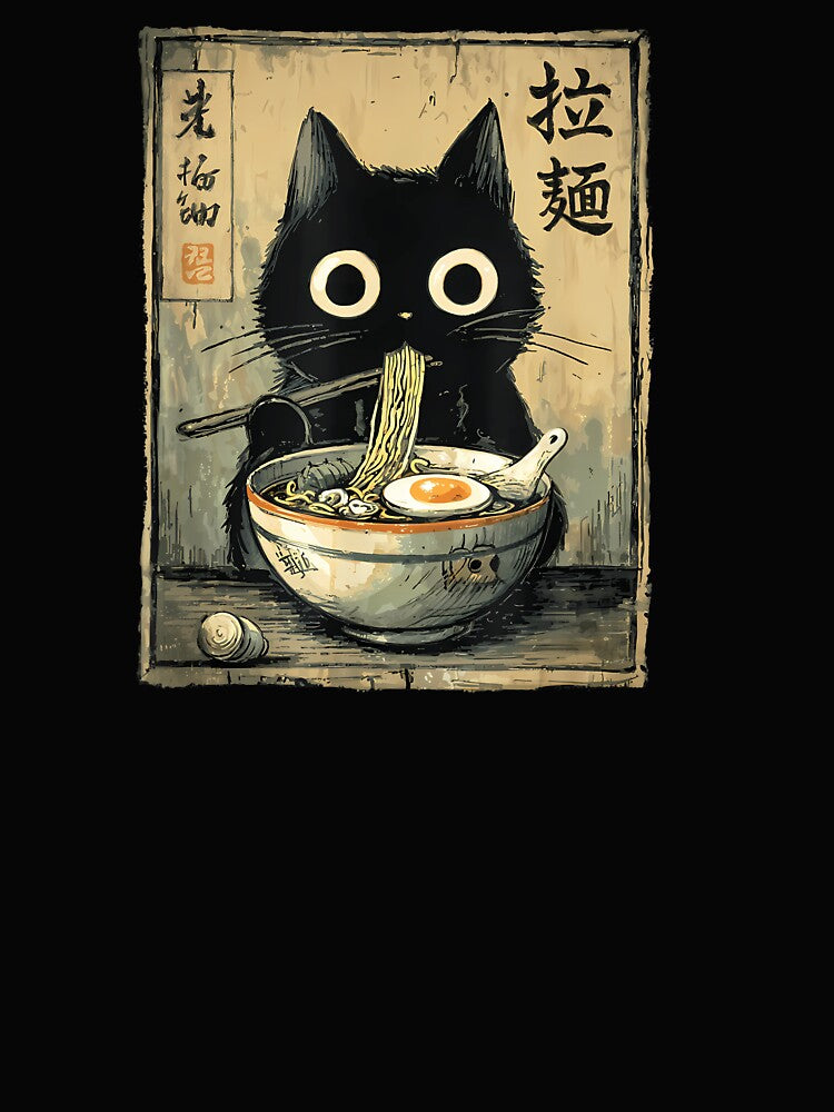 Kawaii Ramen Cat Retro Japanese Noodles Artwork by cawtoon