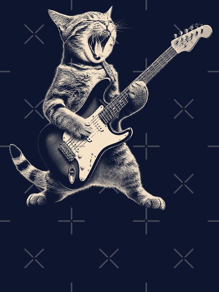 Rock Cat Playing Guitar Shirt,A Funny Guitar Cat Hoodie, by chipmuckdesignn