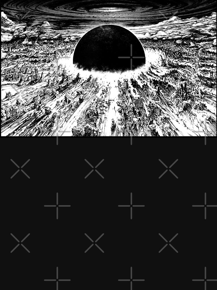 Akira cyberpunk city explosion poster monochrome by Neromancer