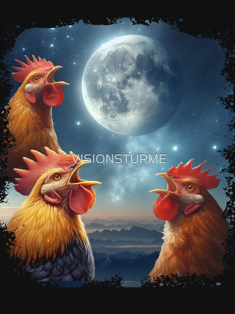 3 Chicken Moon, Funny 3 Chicken Howling Like Wolves by VISIONSTURME