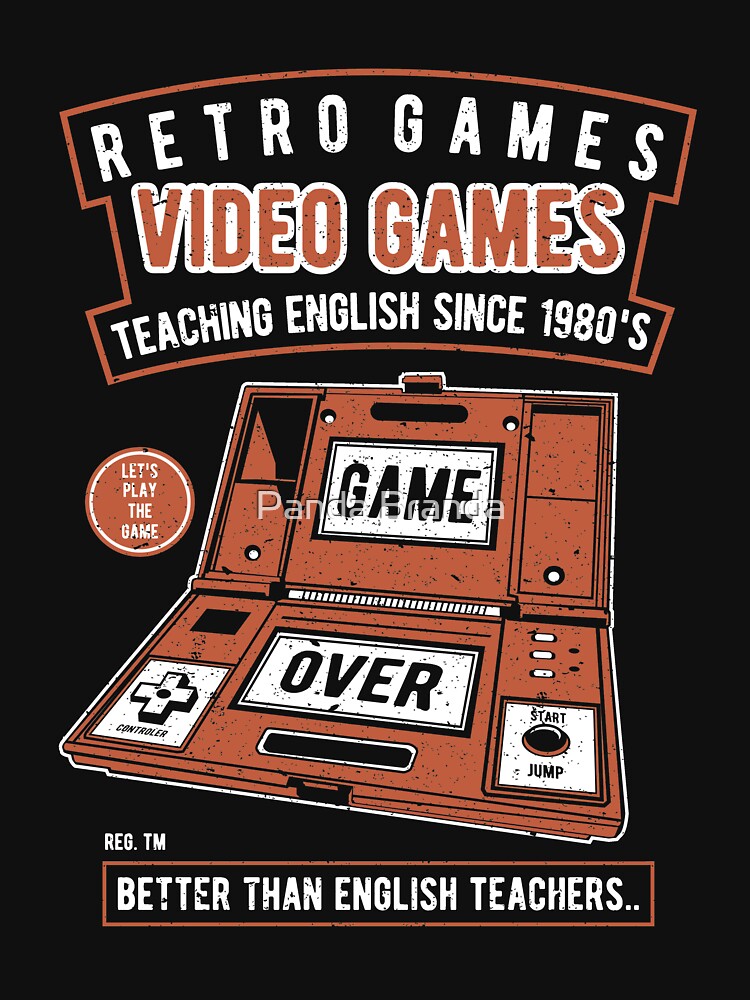 Retro Video Games Teaching English Since 1980's Game Over Shirt Vintage T-Shirt Great Gift for Gamer Short-Sleeve Jersey Tee by Panda Branda