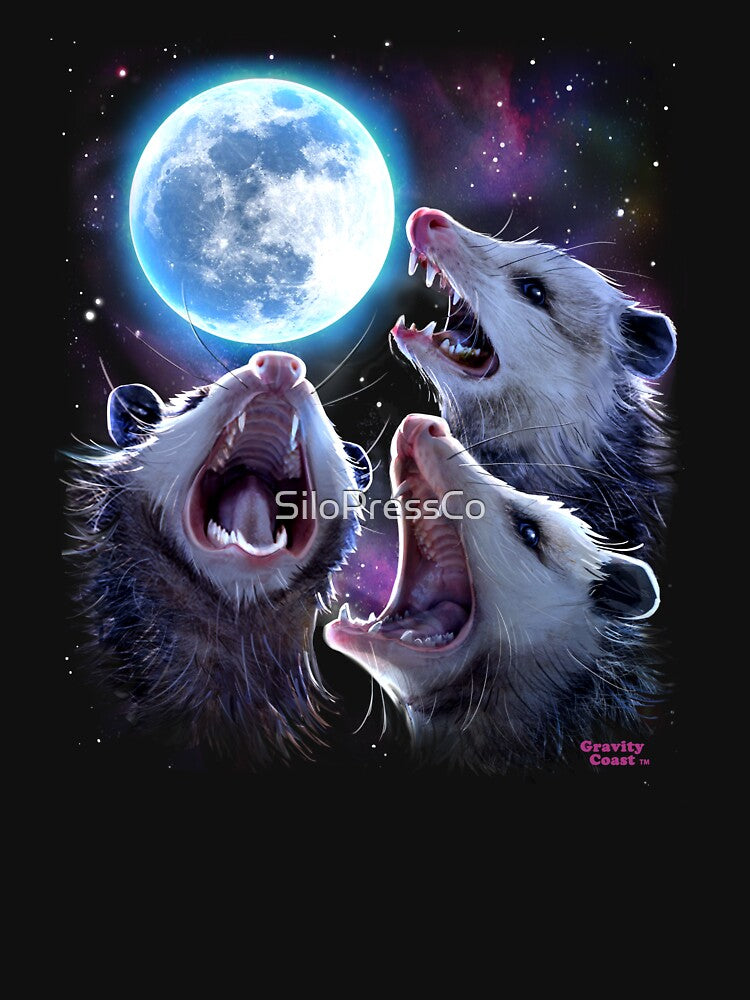 Three Opossums Howling at the Moon Funny Possum T-Shirt by SiloPressCo