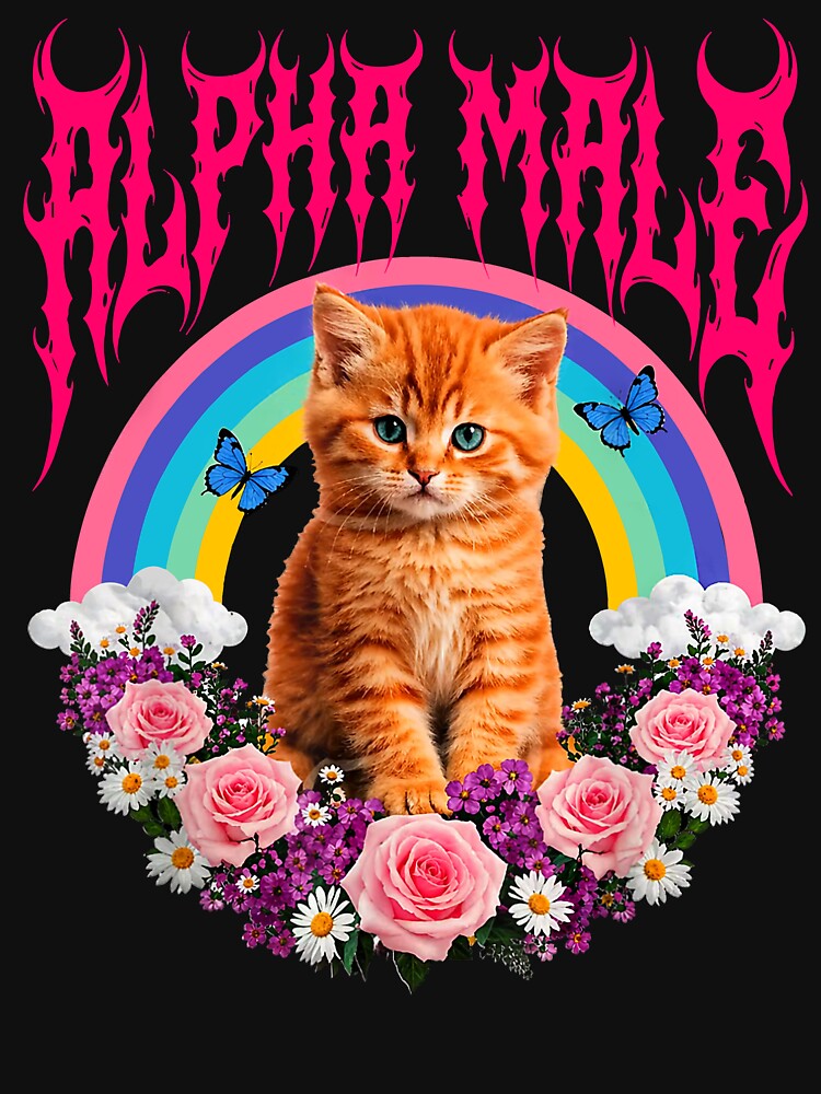 Alpha Male Funny Kitten Rainbow Floral Cat Meme Cat Lovers by b3ida-zl