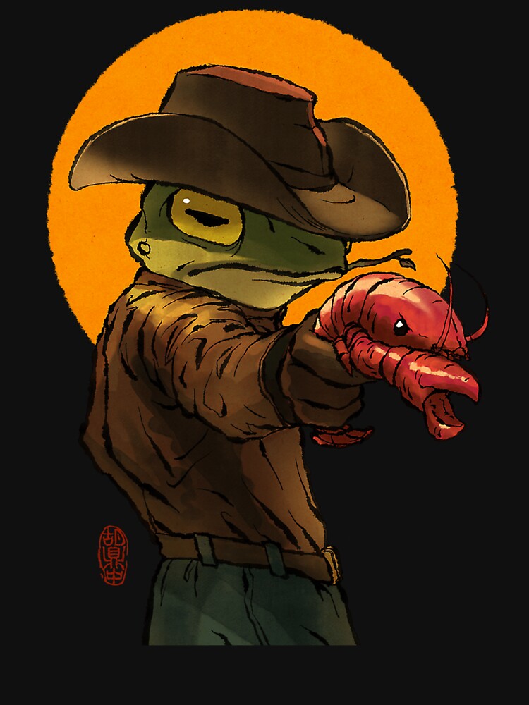 Gunslinger Cowboy Western Frog With Pistol Shrimp Crawdad Artwork Drawing by AyersegOver