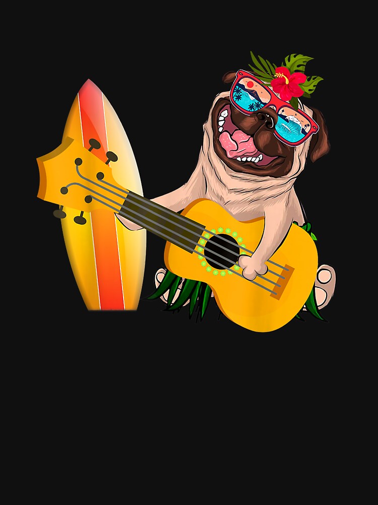 Cute Hawaiian Pug Playing Pineapple Ukulele Summer Vacation by KylaHyatts