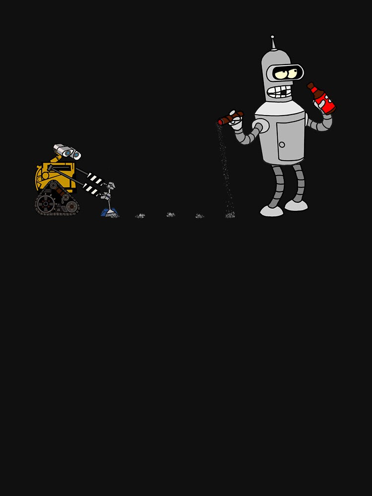 Bender with Wall-E Cleaning Up His Mess Fan Art Drawing by SplashCrumbs