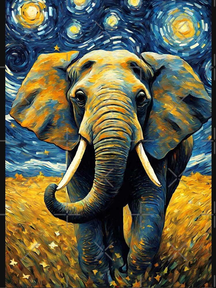 Elephant Painting in a Van Gogh Starry Night Art Style by Art-Jiyuu