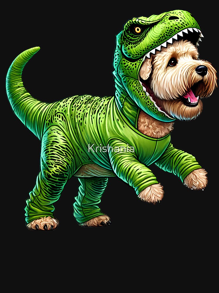 Funny Soft Coated Wheaten Terrier Wearing Dinosaur Outfit Dog Lover by Kimberley King Art  King Art