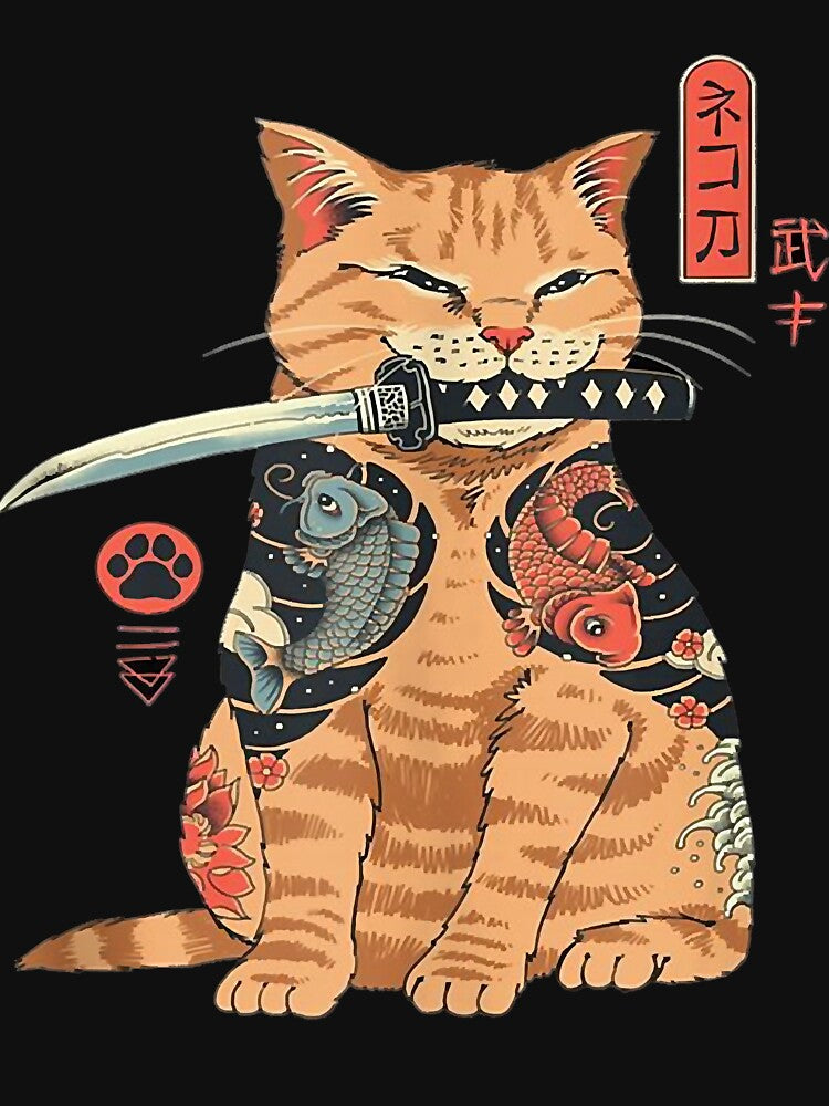 Japanese Samurai Ninja Cat Kawaii Tattoo Graphic Tank Top by JamisonCatacu
