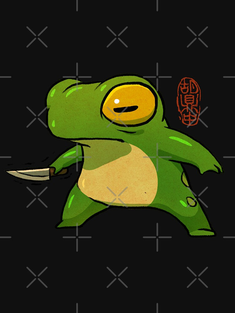 knife wielding stabby gremlin frog artwork asian style by DingHuArt